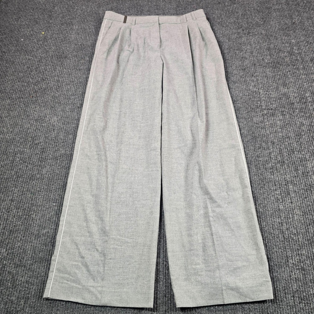 Peserico Pants Womens 46 Gray Dress Wide Leg Wool Linen Blend Pleated Italy